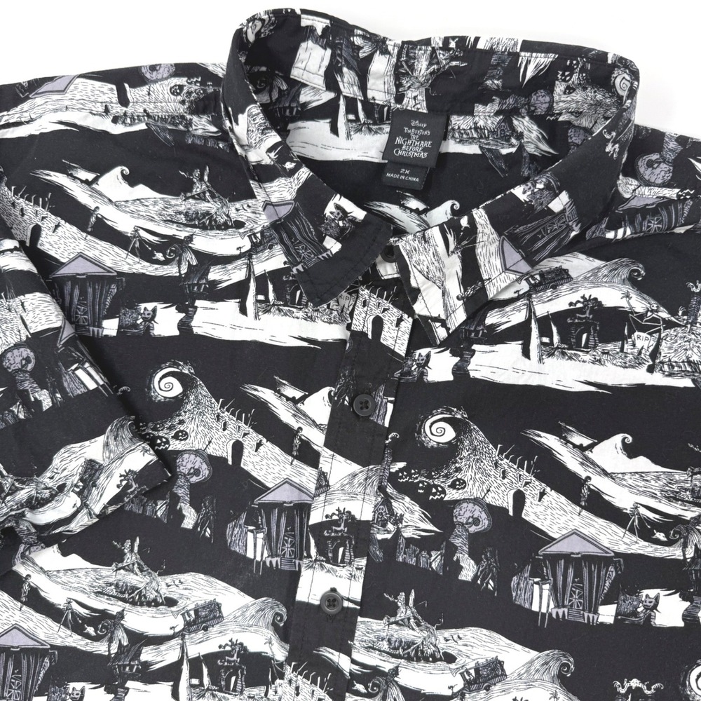 Disney‎ Nightmare Before Christmas Mens 2X Short Sleeve Button Down Shirt Black